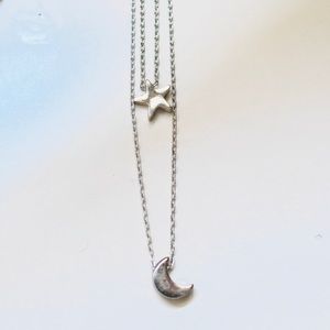 Silver double layered star and moon necklace